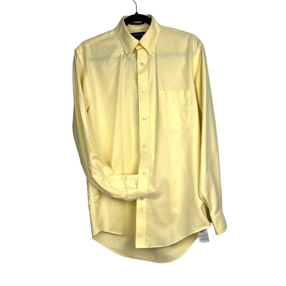 Lands' End Shirt Men's Yellow Button Down Oxford Long Sleeve Cotton Pocket S